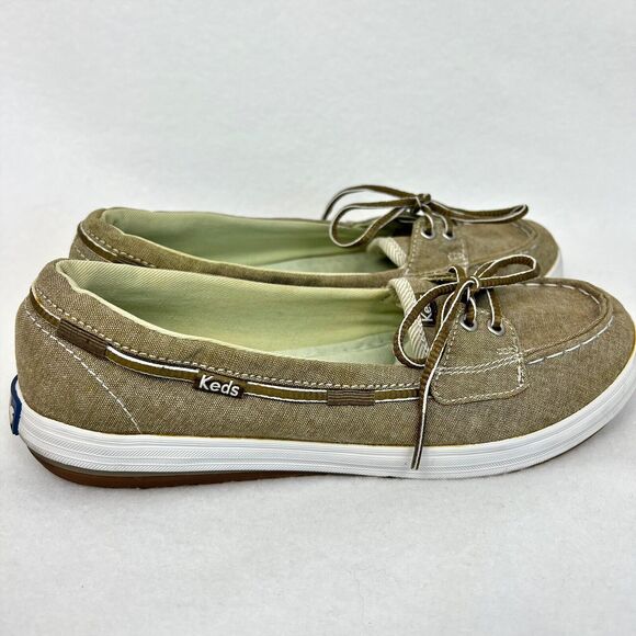 Keds Ortholite Slip-On Glimmer Khaki Boat Shoes Loafers Sz 6M Nautical - Picture 3 of 16